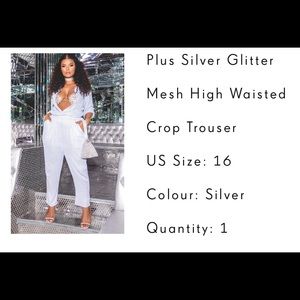 Plus Silver Glitter Mesh High Waisted Crop Trouser